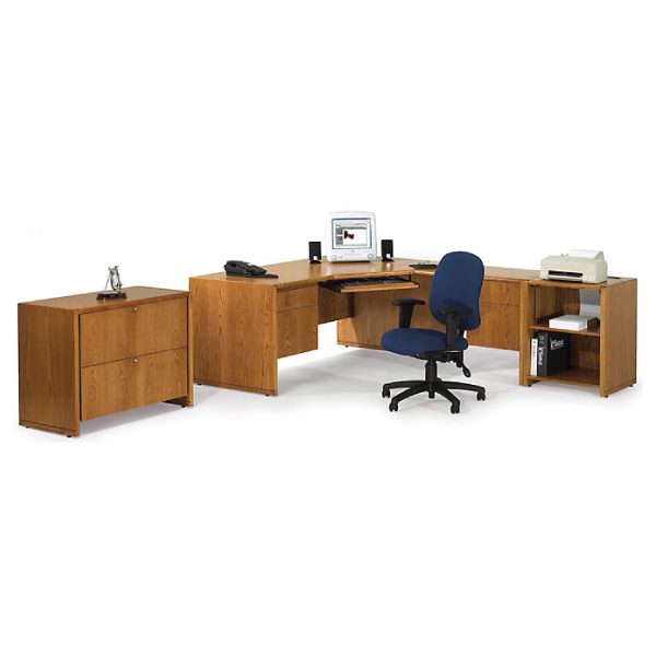 Home office desk with computer and printer