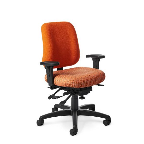 Orange ergonomic office chair with armrests