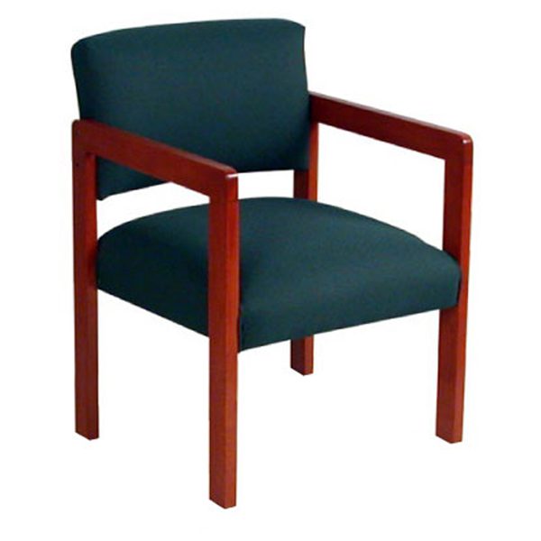 Wooden-framed chair with dark upholstery