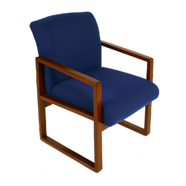 Wooden armchair with blue fabric