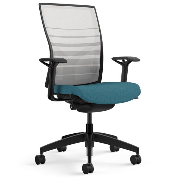Ergonomic office chair with teal seat