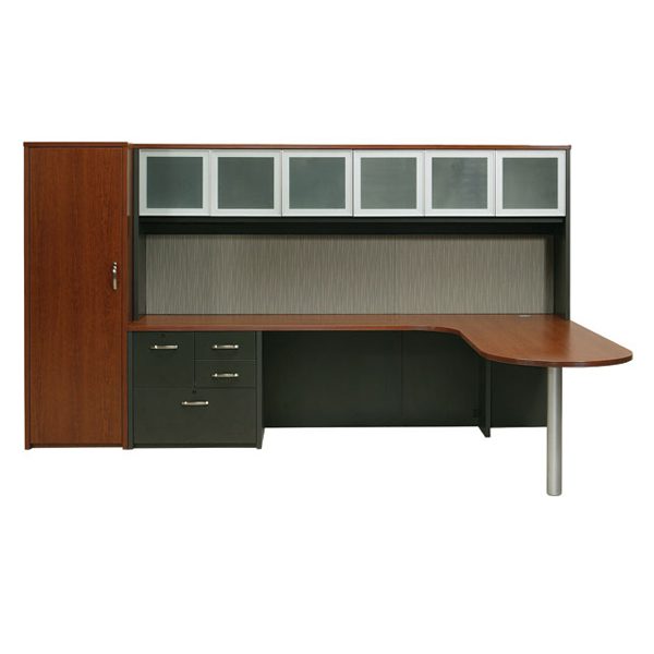 Office desk with overhead cabinets