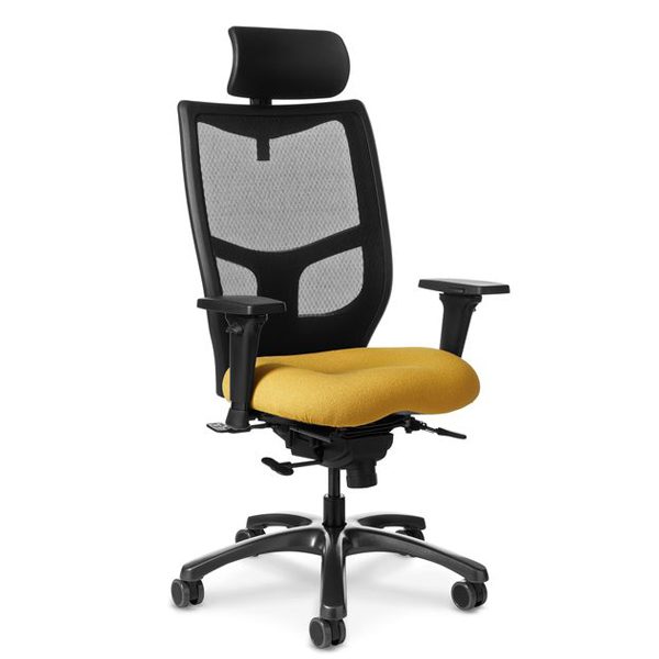 Yellow ergonomic office chair with headrest