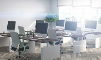 Sunlit workspace with multiple desks