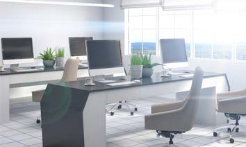 Minimalist workspace with chairs and desks