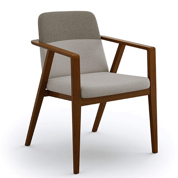 Modern wooden chair with gray upholstery