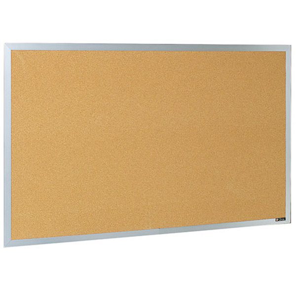 Empty cork bulletin board with silver frame.