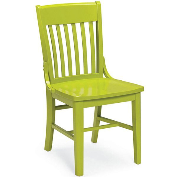 Green wooden chair with slatted back