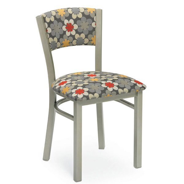 Floral-patterned chair with a gray frame