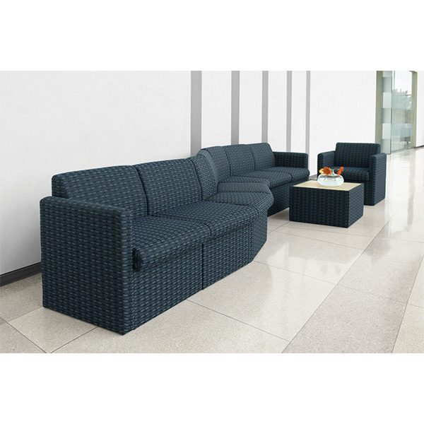 Modern office lounge with dark furniture